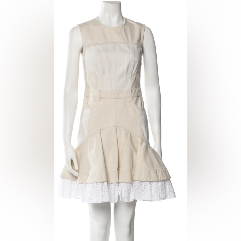 NWOT Alexander McQueen Ecru Denim and White Lace Dress